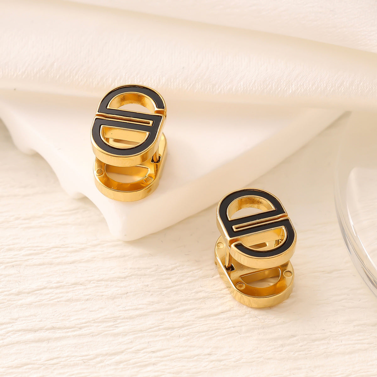 Geometric Oil-Painted Stainless Steel Earrings — 18K Gold, Zircon & Shell Ear Cuffs, 23 Styles