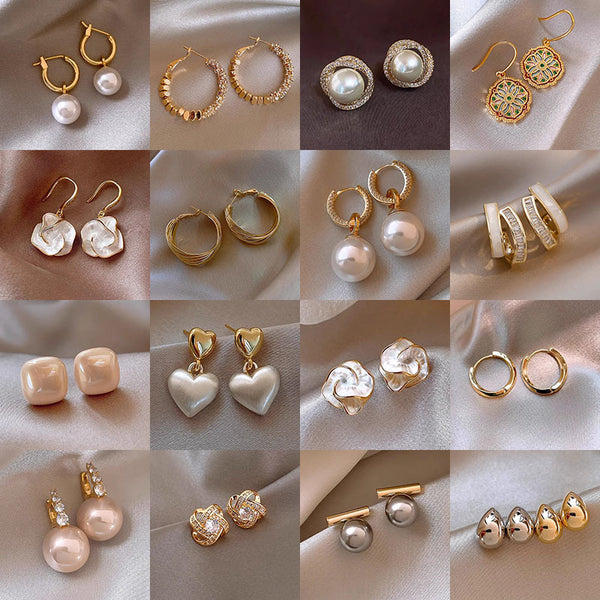 Alloy Rhinestone Artificial Pearl Earrings