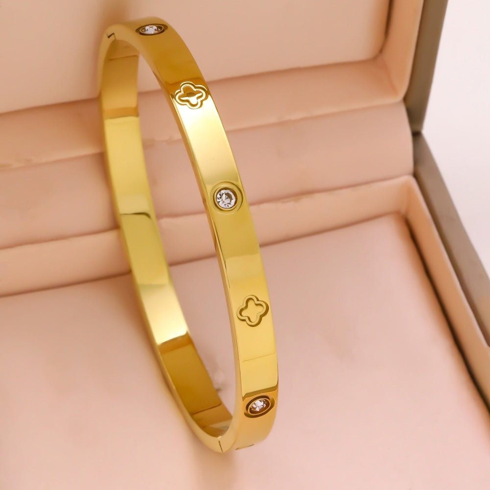 Titanium Steel Bangle Bracelet — 18K Gold Plated Fashion