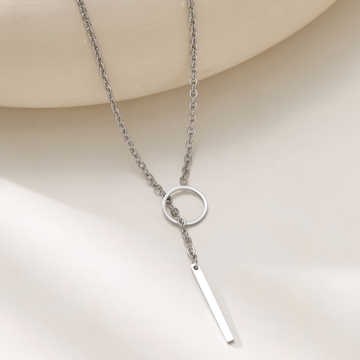 Minimalist Circle Bar Y-Shape Collarbone Necklace — 304 Stainless Steel