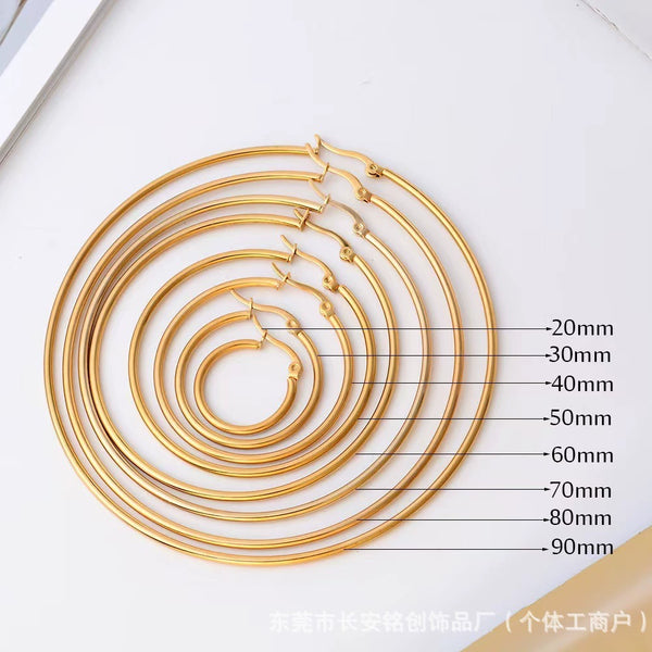 Classic Round Hoop Earrings — Stainless Steel Fashion Unisex Ear Cuff
