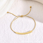 Minimalist Titanium Steel Gold Bent Tube Sliding Bracelet — Adjustable