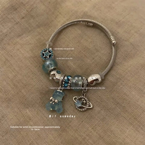 Stainless Steel Twisted Cable Bracelet with Heart Star Charm