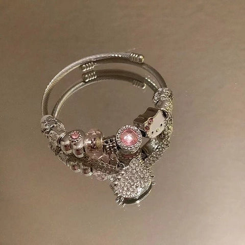 Stainless Steel Twisted Cable Bracelet with Heart Star Charm