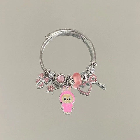 Stainless Steel Twisted Cable Bracelet with Heart Star Charm