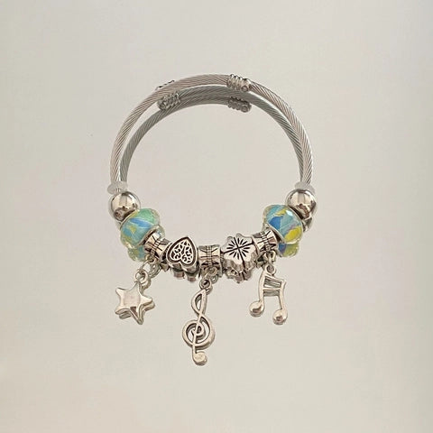 Stainless Steel Twisted Cable Bracelet with Heart Star Charm