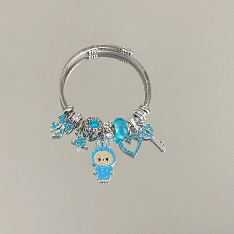 Stainless Steel Twisted Cable Bracelet with Heart Star Charm
