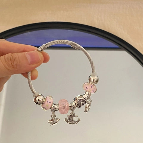 Stainless Steel Twisted Cable Bracelet with Heart Star Charm