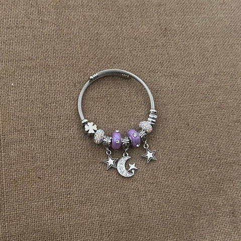 Stainless Steel Twisted Cable Bracelet with Heart Star Charm