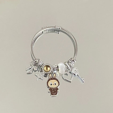 Stainless Steel Twisted Cable Bracelet with Heart Star Charm
