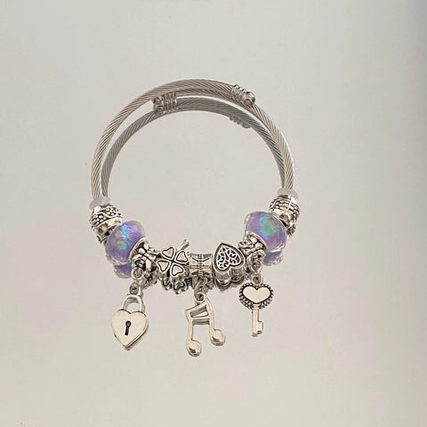 Stainless Steel Twisted Cable Bracelet with Heart Star Charm
