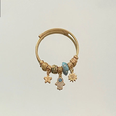 Wholesale Stainless Steel Twisted Cable Bracelet with Heart Star Charm - Exquisite Beaded Style (B1092)