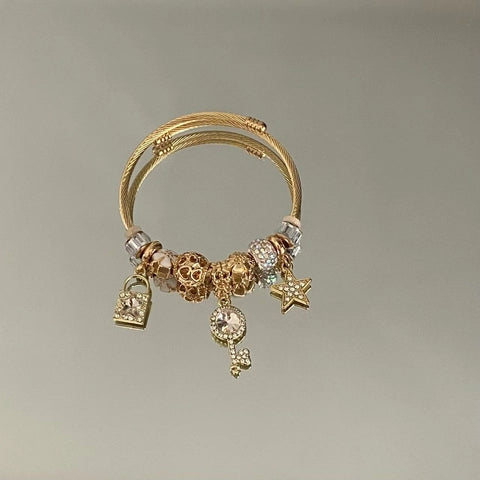 Stainless Steel Twisted Cable Bracelet with Heart Star Charm