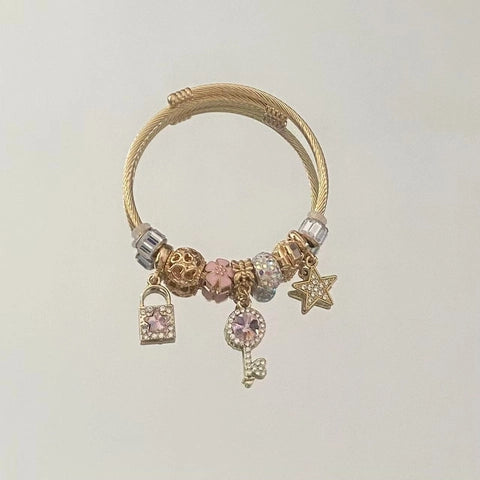 Stainless Steel Twisted Cable Bracelet with Heart Star Charm