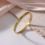 Vintage 18K Gold Plated Stainless Steel Enamel Bangle Bracelet For Women Bohemian Colorful Painted Floral Pattern Hinged Bangle Jewelry - View 3