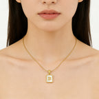 Initial Alphabet Necklace Stainless Steel Mother Of Artificial Pearl Rectangle Pendant Snake Chain 18K Gold Plated Jewelry Women