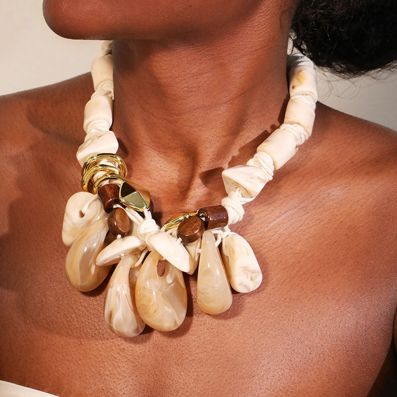 Bohemian Statement Necklace Women Handwoven Wax Rope Acrylic Resin Water Drop Pendant Ethnic Tribal Jewelry Accessory - View 4