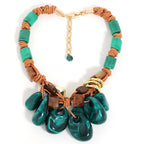 Bohemian Statement Necklace Women Handwoven Wax Rope Acrylic Resin Water Drop Pendant Ethnic Tribal Jewelry Accessory - View 5