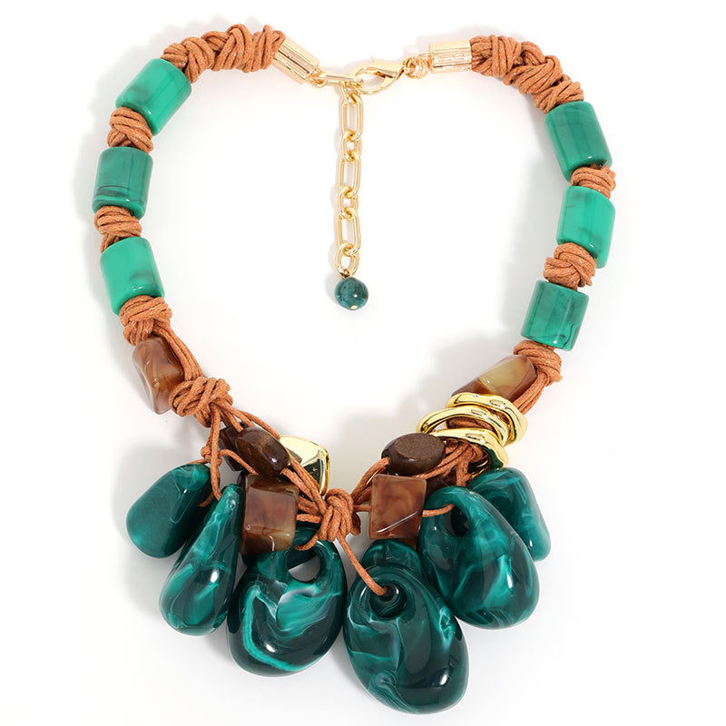 Bohemian Statement Necklace Women Handwoven Wax Rope Acrylic Resin Water Drop Pendant Ethnic Tribal Jewelry Accessory - View 5