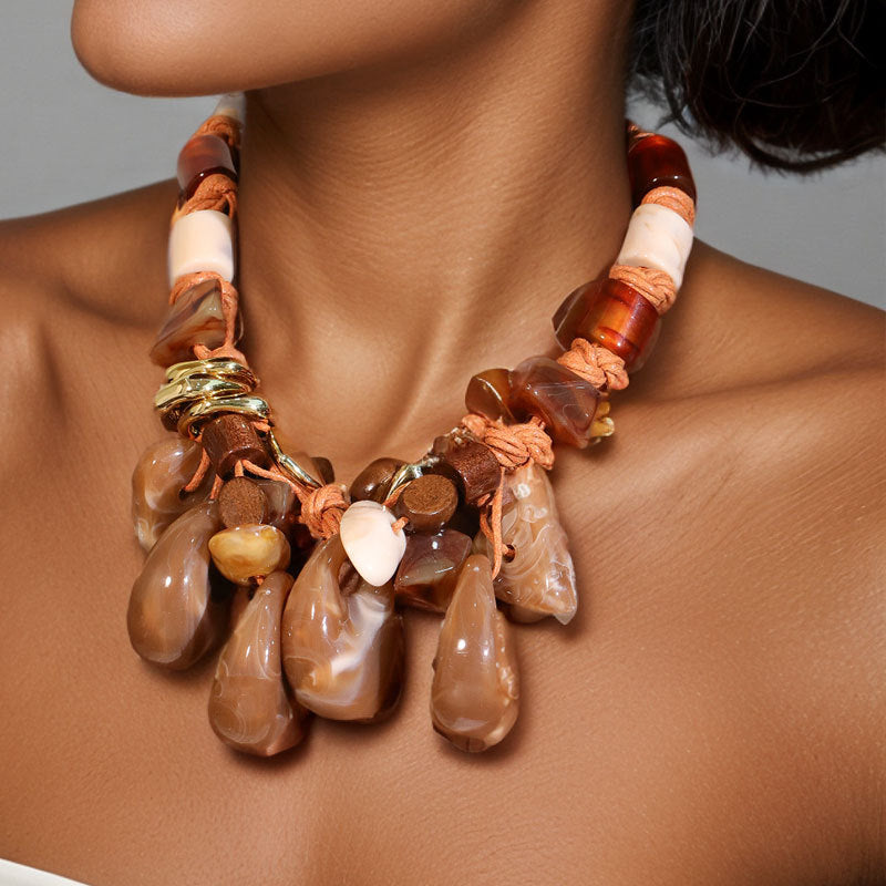 Bohemian Statement Necklace Women Handwoven Wax Rope Acrylic Resin Water Drop Pendant Ethnic Tribal Jewelry Accessory - View 2