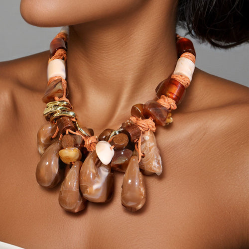 Bohemian Statement Necklace Women Handwoven Wax Rope Acrylic Resin Water Drop Pendant Ethnic Tribal Jewelry Accessory - View 2