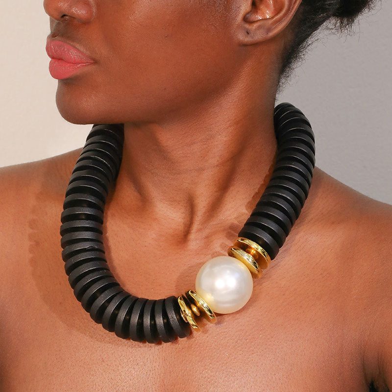 Statement Necklace Handmade Coconut Shell Disk Beads Large Imitation Artificial Pearl Bohemian Ethnic Style Chunky Clavicle Chain For Women - View 2