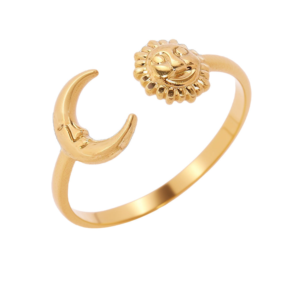 Sun Moon Open Ring Stainless Steel Adjustable Celestial Face Vintage Boho Aesthetic Jewelry For Women - View 5