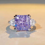 925 Sterling Silver Radiant Cut Zirconia Ring Lavender Purple Square Stone Three Stone Design Engagement Finger Ring For Women Jewelry