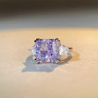 925 Sterling Silver Radiant Cut Zirconia Ring Lavender Purple Square Stone Three Stone Design Engagement Finger Ring For Women Jewelry - View 2