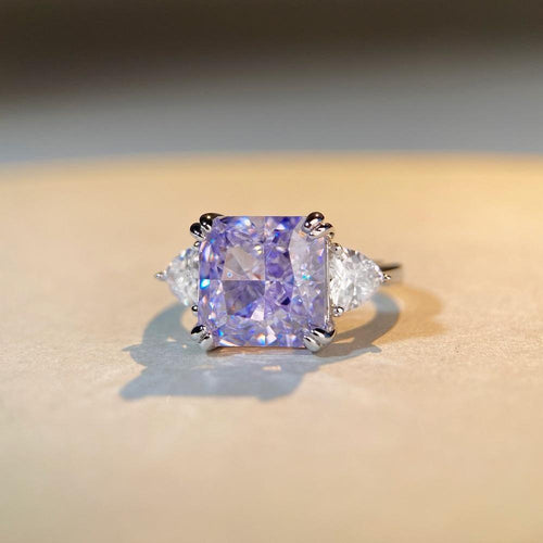 925 Sterling Silver Radiant Cut Zirconia Ring Lavender Purple Square Stone Three Stone Design Engagement Finger Ring For Women Jewelry - View 2