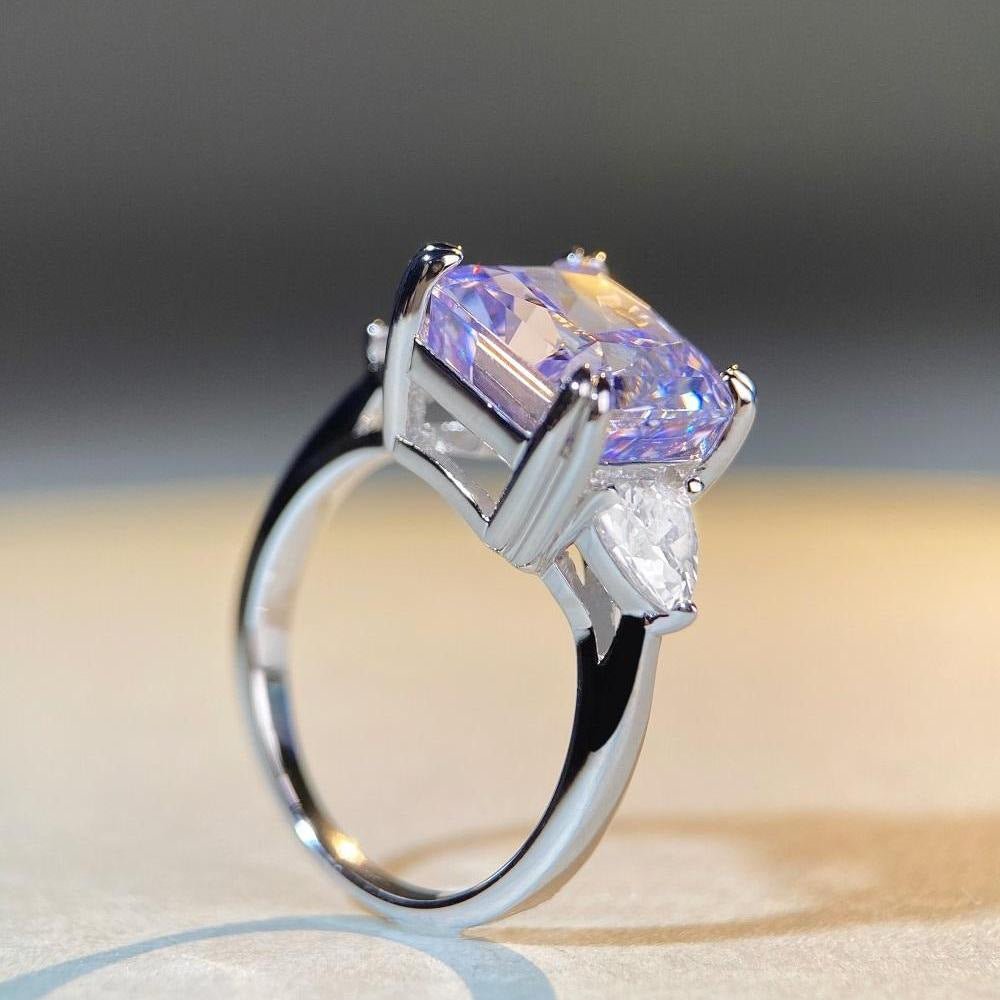 925 Sterling Silver Radiant Cut Zirconia Ring Lavender Purple Square Stone Three Stone Design Engagement Finger Ring For Women Jewelry - View 3