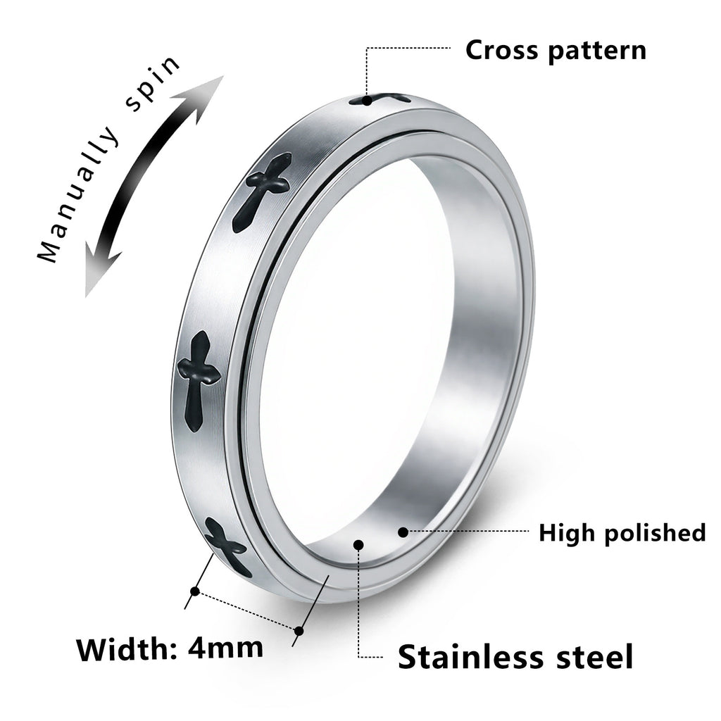 Stainless Steel Spinner Ring For Men Women Rotatable Cross Pattern Anxiety Relief Band Gothic Minimalist Fashion Jewelry - View 5