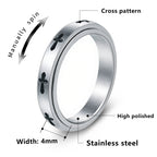 Stainless Steel Spinner Ring For Men Women Rotatable Cross Pattern Anxiety Relief Band Gothic Minimalist Fashion Jewelry - View 5