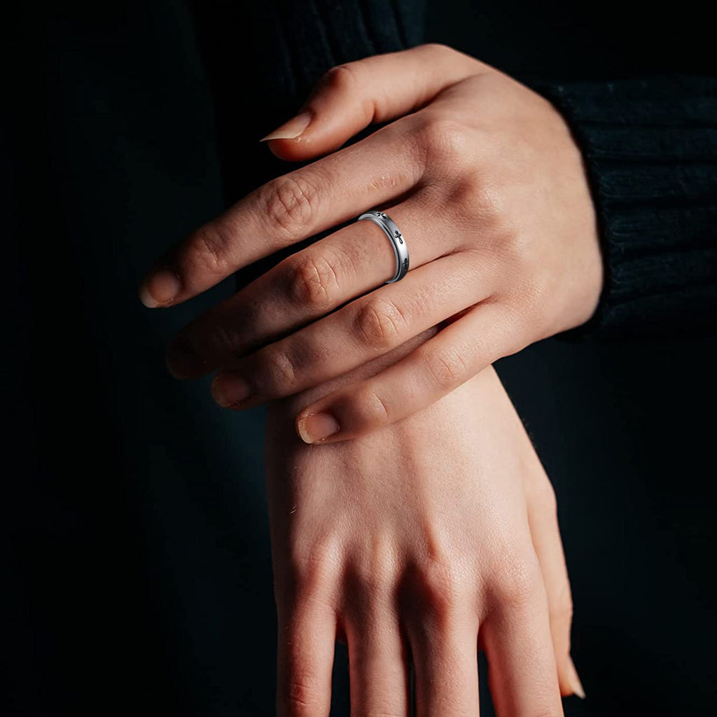 Stainless Steel Spinner Ring For Men Women Rotatable Cross Pattern Anxiety Relief Band Gothic Minimalist Fashion Jewelry - View 2