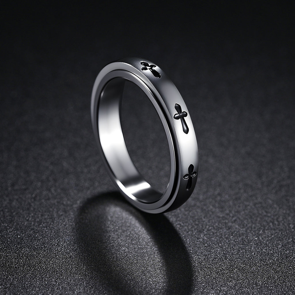 Stainless Steel Spinner Ring For Men Women Rotatable Cross Pattern Anxiety Relief Band Gothic Minimalist Fashion Jewelry - View 3