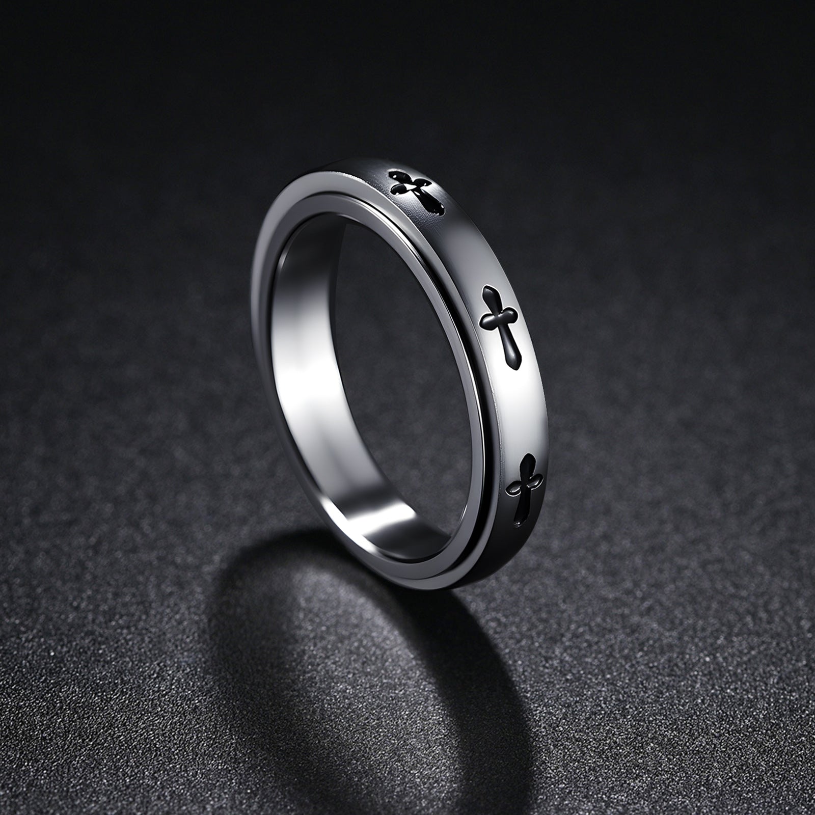 Stainless Steel Spinner Ring For Men Women Rotatable Cross Pattern Anxiety Relief Band Gothic Minimalist Fashion Jewelry - View 3