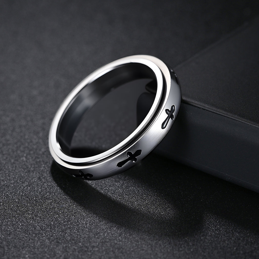 Stainless Steel Spinner Ring For Men Women Rotatable Cross Pattern Anxiety Relief Band Gothic Minimalist Fashion Jewelry - View 4