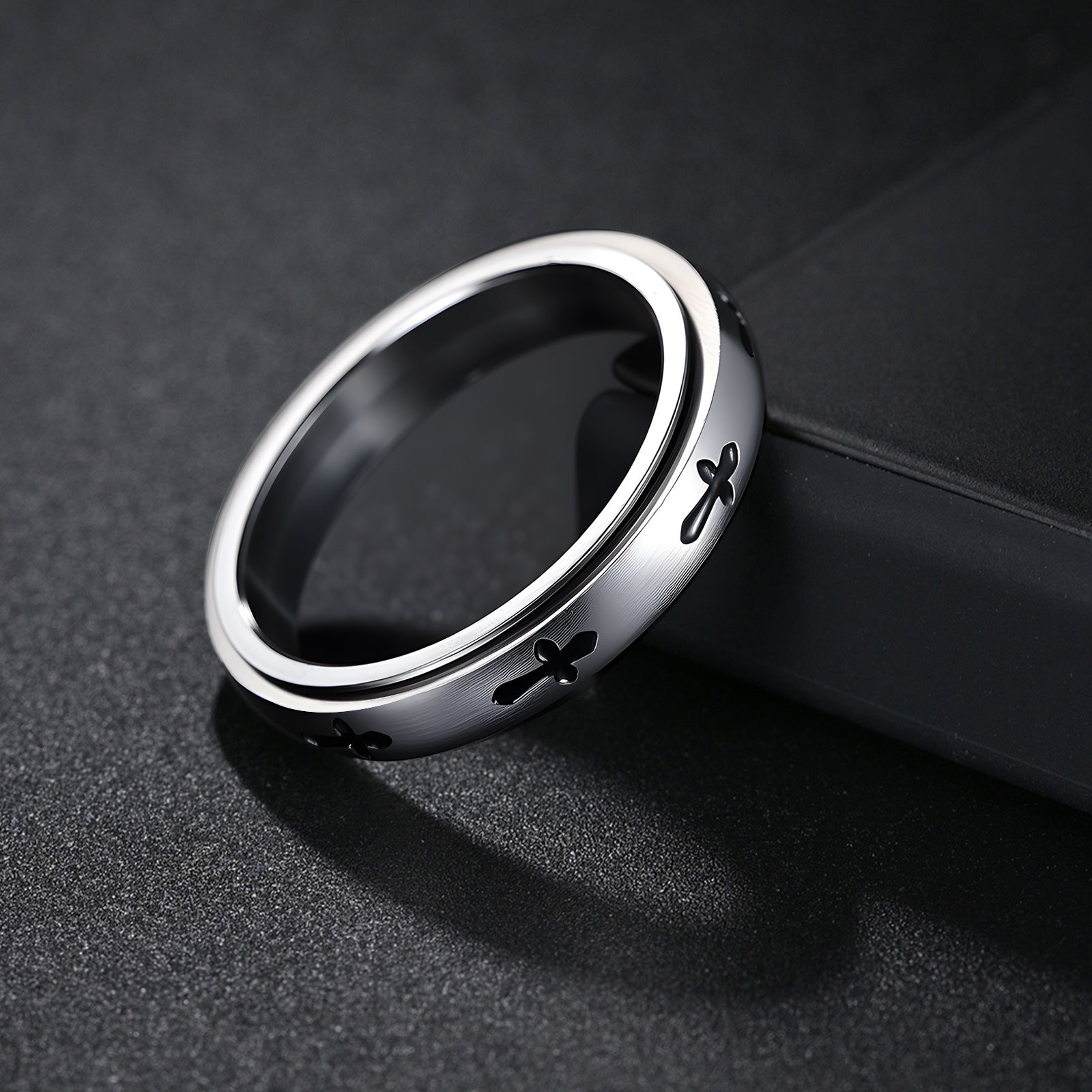 Stainless Steel Spinner Ring For Men Women Rotatable Cross Pattern Anxiety Relief Band Gothic Minimalist Fashion Jewelry - View 4