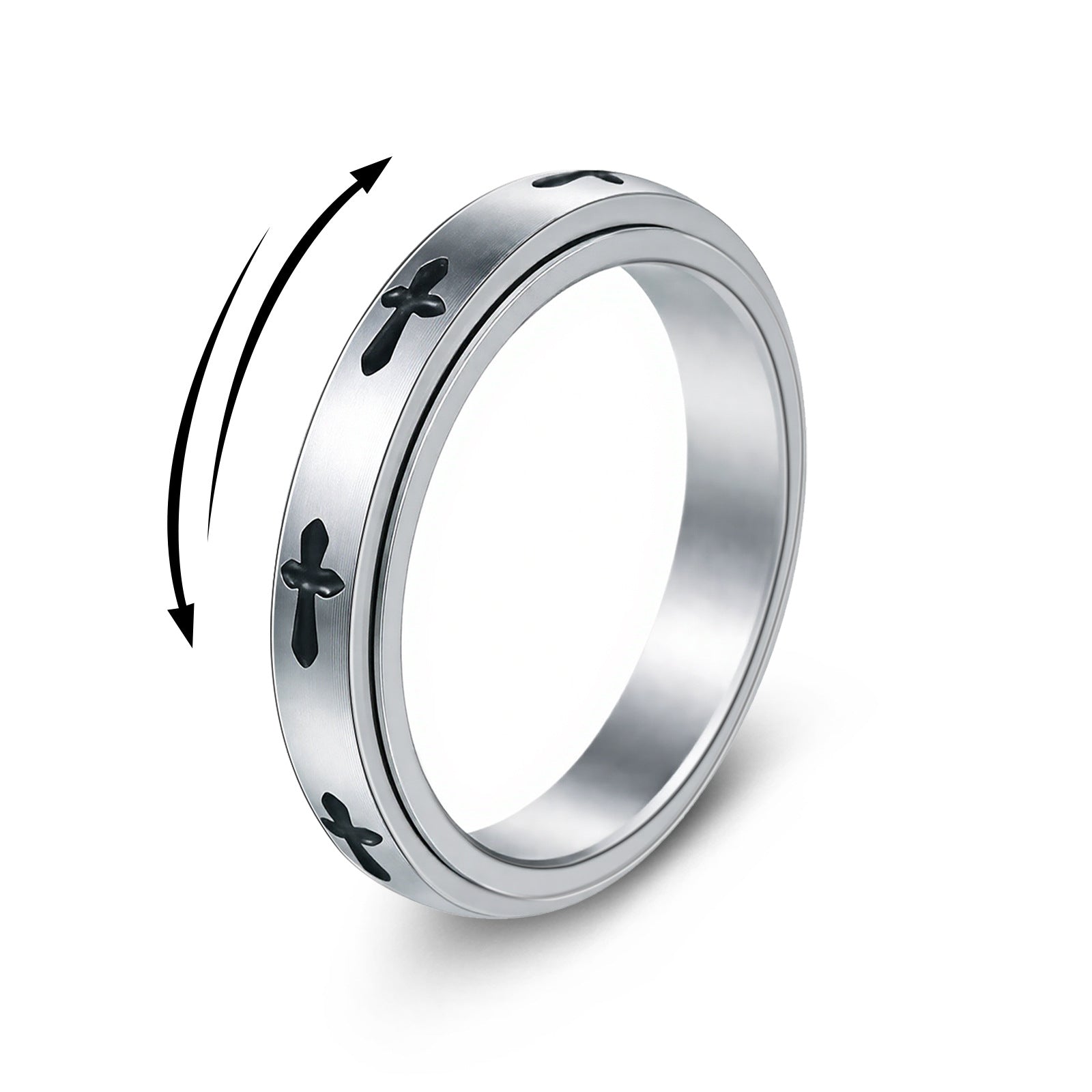 Stainless Steel Spinner Ring For Men Women Rotatable Cross Pattern Anxiety Relief Band Gothic Minimalist Fashion Jewelry