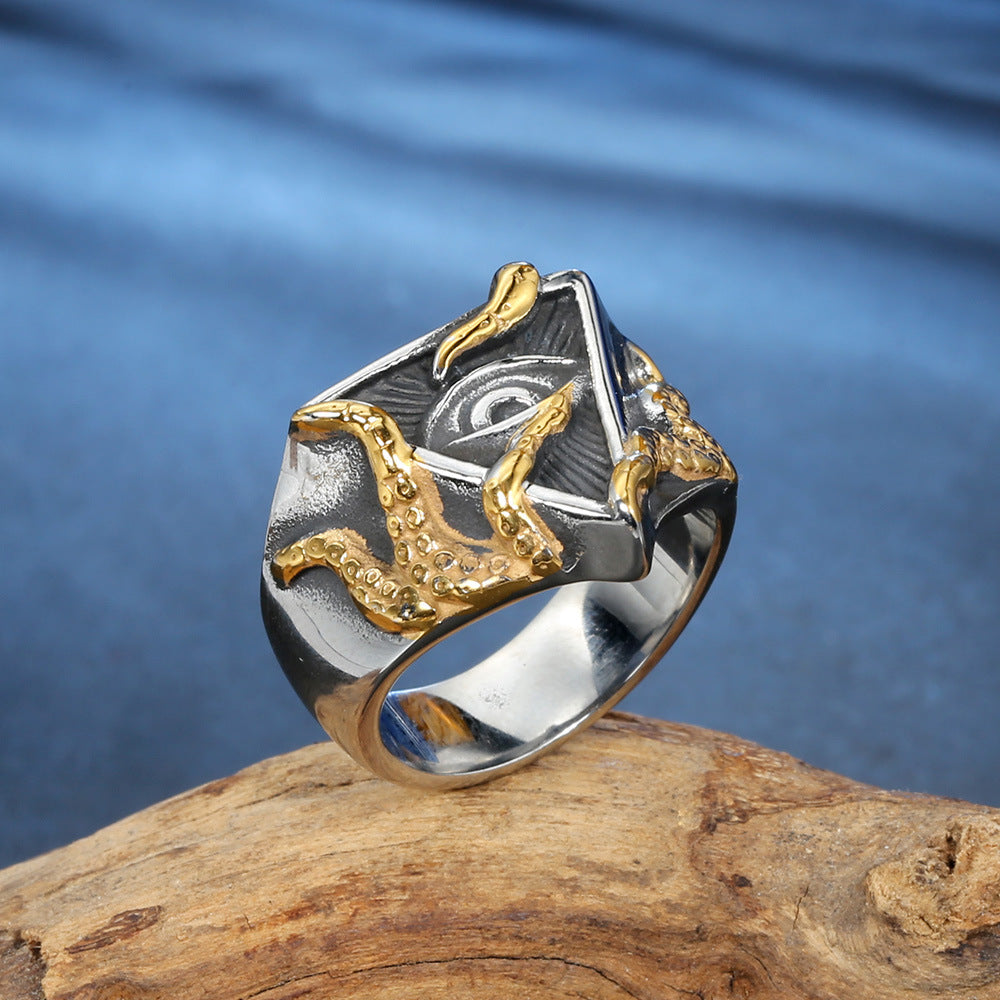 Vintage Stainless Steel Octopus Eye Of Providence Ring Men Gothic Mystery Occult Symbol Polished Punk Jewelry Band Ring - View 4