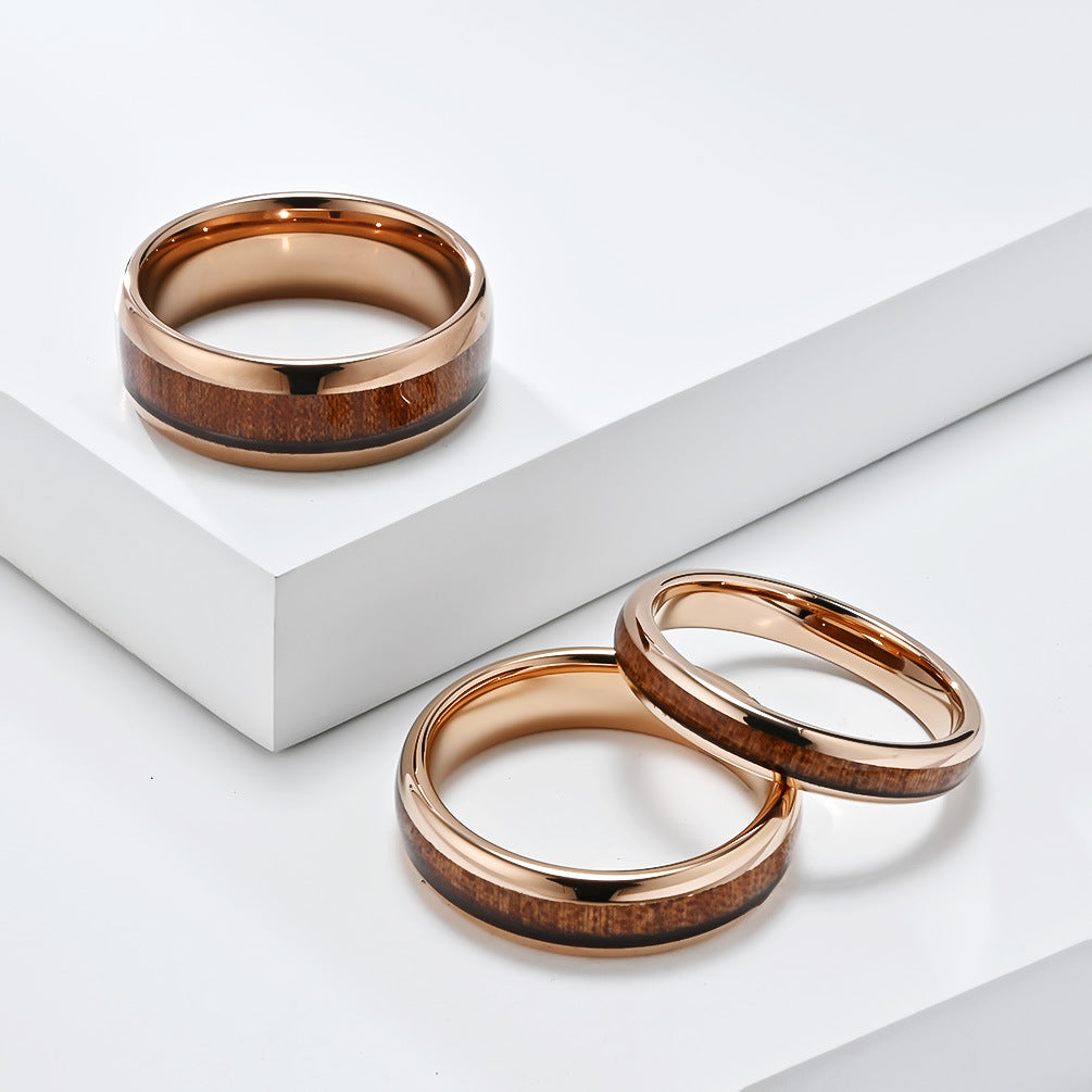 Fashion Polished Tungsten Steel Wood Inlay Ring For Men Women Vintage Wood Grain Geometric Comfort Fit Wedding Band Jewelry - View 2