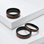 Fashion Polished Tungsten Steel Wood Inlay Ring For Men Women Vintage Wood Grain Geometric Comfort Fit Wedding Band Jewelry - View 3