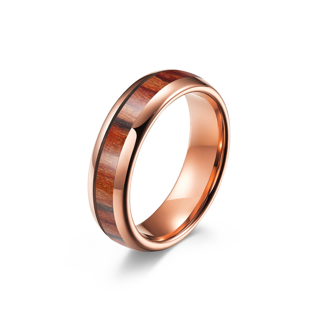 Fashion Polished Tungsten Steel Wood Inlay Ring For Men Women Vintage Wood Grain Geometric Comfort Fit Wedding Band Jewelry - View 5