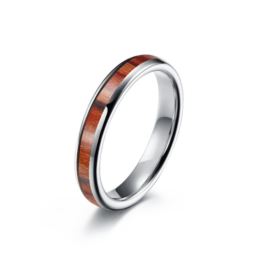 Fashion Polished Tungsten Steel Wood Inlay