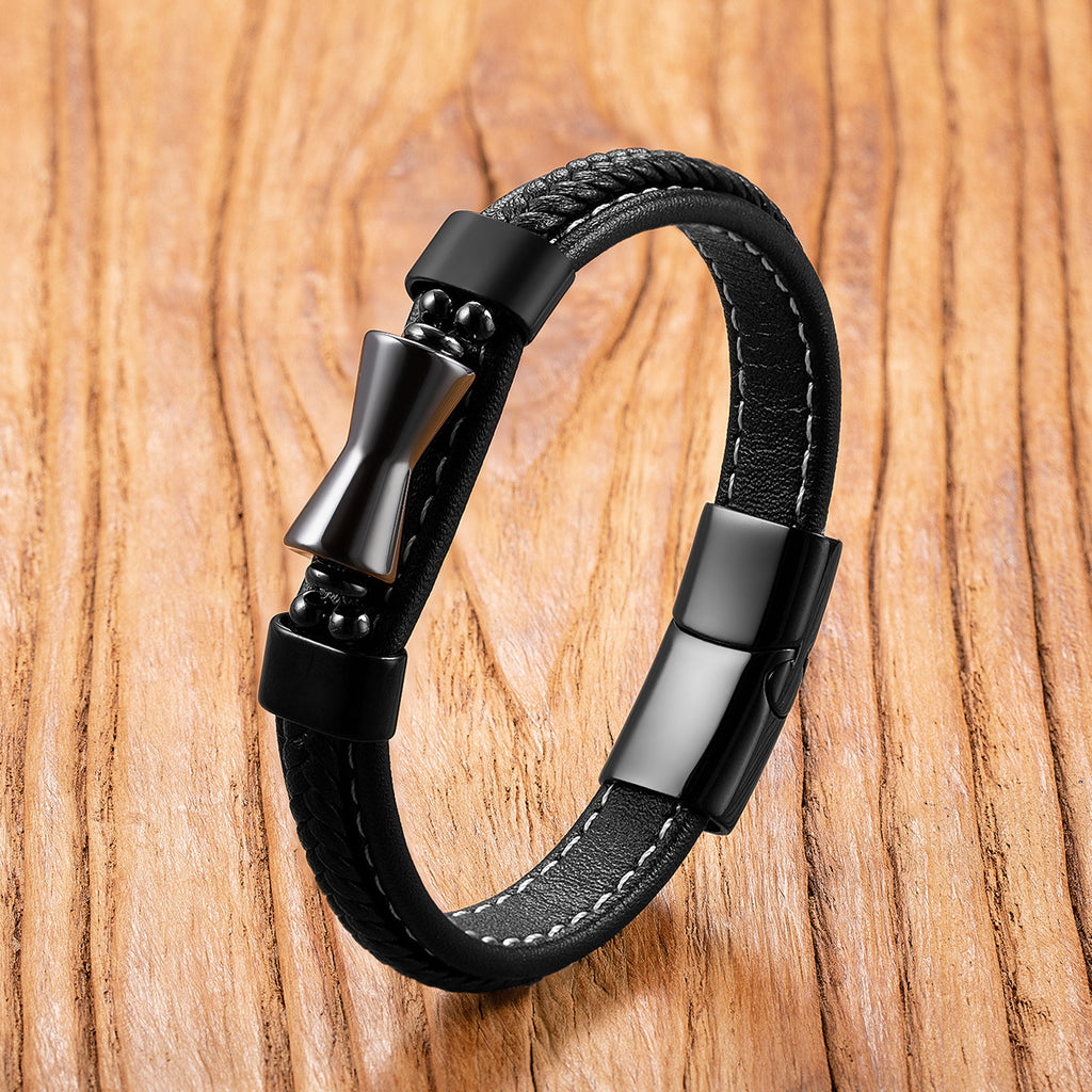 Men Braided Leather Bracelet With Natural Tiger Eye Onyx Stone Stainless Steel Magnetic Clasp Punk Style Fashion Hand Jewelry - View 2