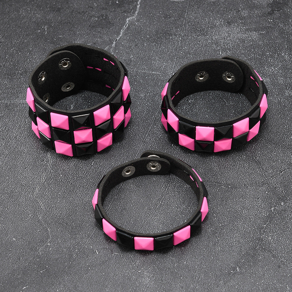 Punk Goth Pyramid Rivet PU Leather Bracelet Set For Men Women Rock Streetwear Hip Hop Alloy Studded Wristband Adjustable - View 3