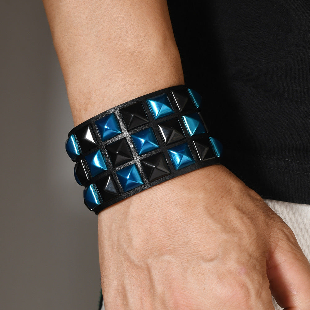Punk Goth Pyramid Rivet PU Leather Bracelet Set For Men Women Rock Streetwear Hip Hop Alloy Studded Wristband Adjustable - View 4