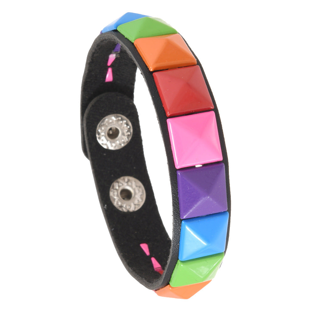 Punk Goth Pyramid Rivet PU Leather Bracelet