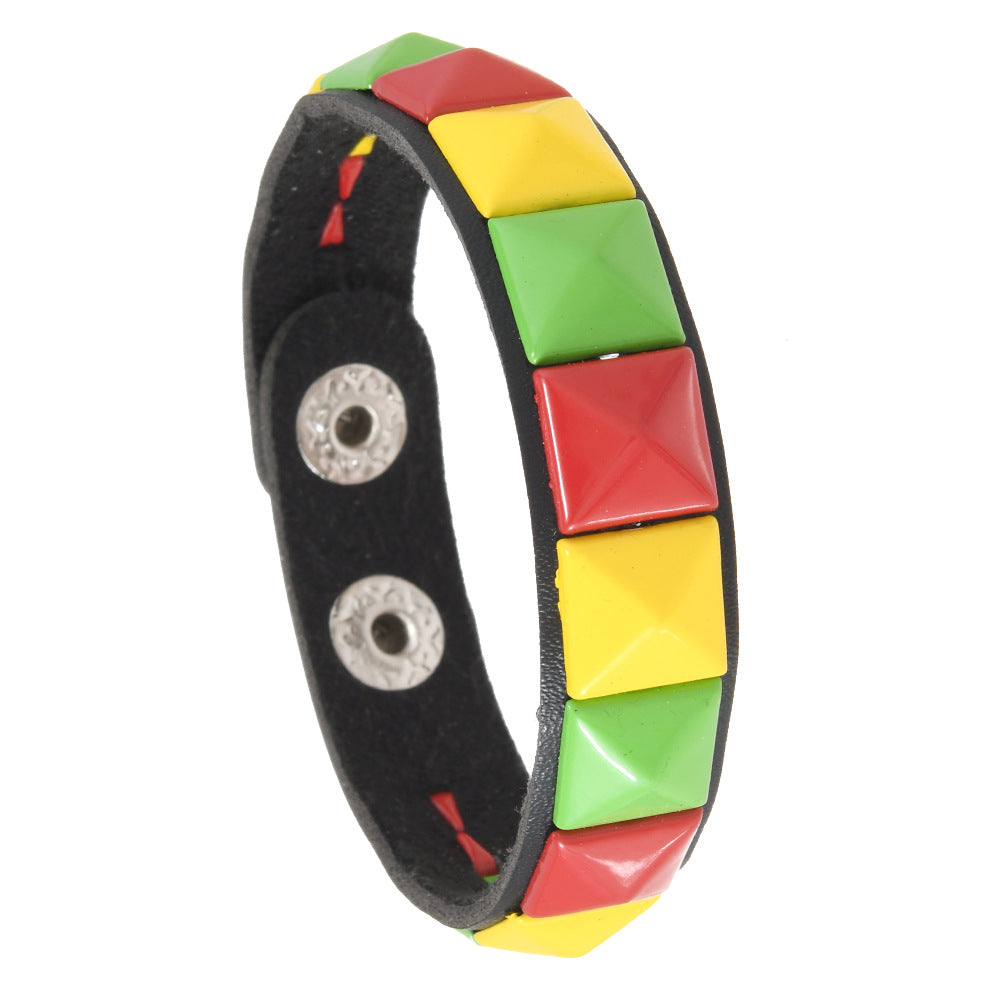 Punk Goth Pyramid Rivet PU Leather Bracelet