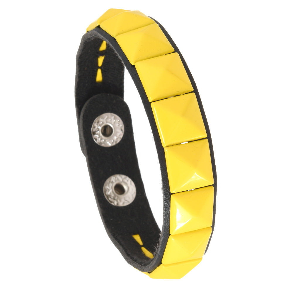 Punk Goth Pyramid Rivet PU Leather Bracelet